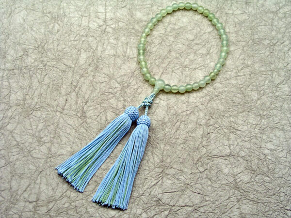 【十連十色念珠】1. グリーンオニキス共仕立飾結び正絹彩り房