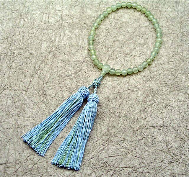 【十連十色念珠】1. グリーンオニキス共仕立飾結び正絹彩り房